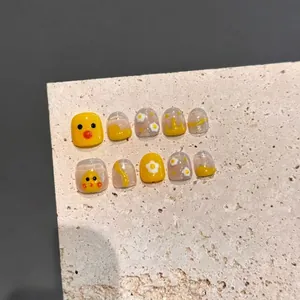 Cute Little Yellow Duck Press On Nails Handmade Cartoon Chick Glossy Artificial Fake Nails For Kids Women