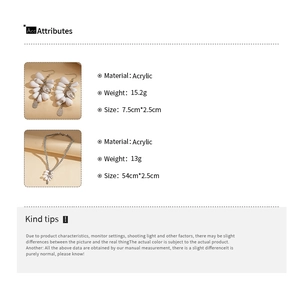 Detailed size and weight chart for acrylic teardrop geometric necklace and earrings set