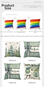 Size chart for Christmas pillow covers showing 40cm, 45cm and 50cm polyester dimensions