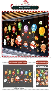 Detail view of 90x46cm Christmas window decals with Santa, snowman, and reindeer motifs