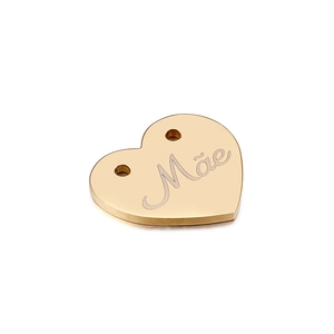Polished heart-shaped stainless steel pendant in gold finish with Mae engraving