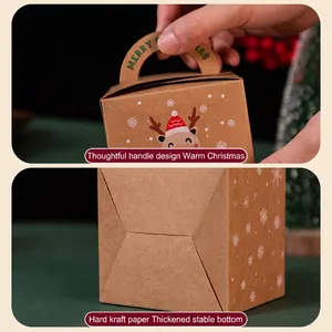 Brown kraft paper Christmas gift box with reindeer patterns and portable handle