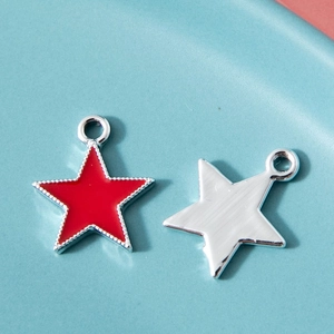Star-shaped alloy pendants in red enamel and silver for DIY jewelry making accessories