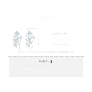 Blue acrylic leaf fringe earrings specifications with dimensions and silver needle detail