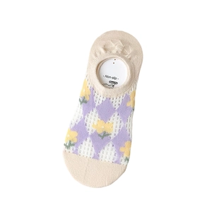 Socquettes femmes avec motif argyle et fleurs, avec silicone antidérapant