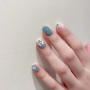 Press On Nails Cartoon Tiger Cat Paw Prints Glossy Blue Pink Artificial Fake Fingernails Short Round Square DIY Manicure