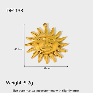 Detailed size specifications for a gold sun face stainless steel jewelry pendant