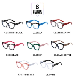 Collage de montures de lunettes œil-de-chat anti-lumière bleue en huit couleurs et motifs