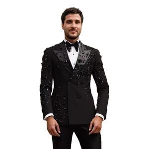 Men's plus size black double-breasted suit with sequins for business or formal events
