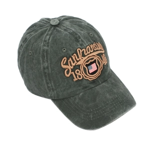 Vintage washed charcoal baseball cap with San Fran 18 3D embroidery and US flag