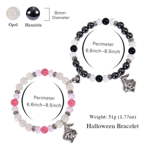 Halloween magnetic heart bracelets with witch hat pendants and black obsidian beads