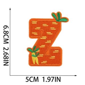 Detailed dimensions of Easter carrot-themed embroidered letter Z patch with size markers