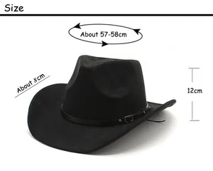 Detailed size chart for the wide brim western cowboy hat showing 8cm brim and 57-58cm circumference
