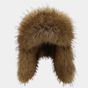 Winter faux fur ushanka hat in brown plush suede for outdoor ski protection