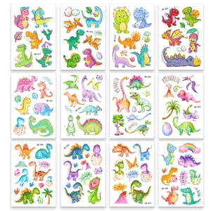 Glitter dinosaur waterproof tattoo stickers for kids featuring T-Rex and Triceratops