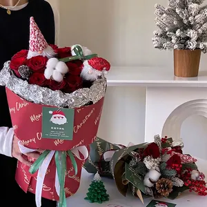 Christmas Kraft Wrapping Paper Retro Red Green Brown Gift Wrap Floral Packaging Paper For Holiday Decoration Christmas Party