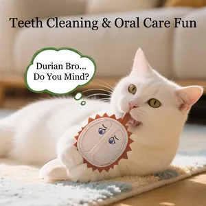 Durian shaped felt cat toy with silvervine and bell for interactive teeth cleaning play