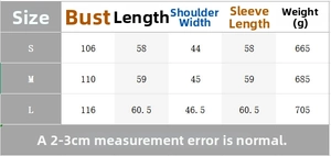Detailed size chart for faux suede jacket showing bust and length measurements