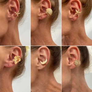 Golden celestial and starfish ear cuff set for non-pierced ears in various metal shapes