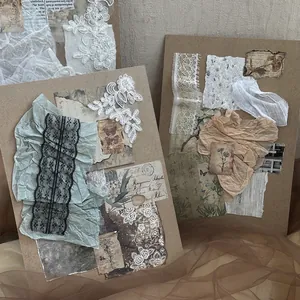 Vintage Morandi Bastelset mit Spitze und Retro Papier Texturen für Scrapbooking
