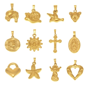 Set of 12 assorted 18K gold plated stainless steel pendants including animals and icons