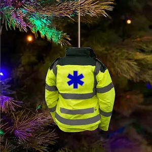 Nurse Christmas tree ornament with reflective fluorescent jacket design and custom name space