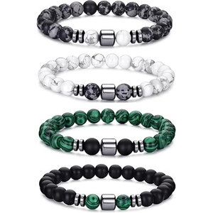 Set of four 8mm natural stone beaded bracelets including turquoise and tiger eye for men