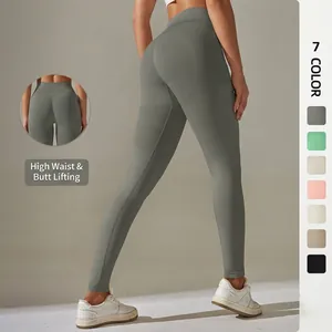 Seamless High Waist Yoga Pants Women Nylon Spandex Knitted Hip Lifting Leggings Fitness Running Workout Gym Solid Color