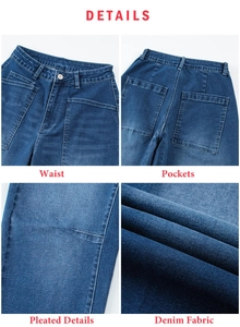 Detailed views of high waist cargo jeans showing vintage pockets and washed denim fabric
