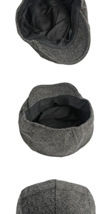 Détail du béret à chevrons gris montrant la texture de laine et la doublure intérieure