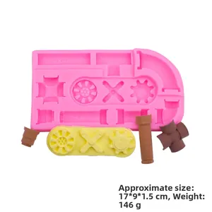 Silicone mold for steampunk gears and industrial pipe fondant decorations 17x9x1.5cm
