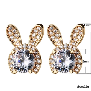 Boucles d'oreilles lapin pour femmes en alliage plaqué or avec pierres en zircone