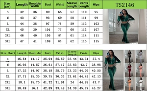Size chart in cm and inches for women's two-piece velvet tracksuits from S to 3XL