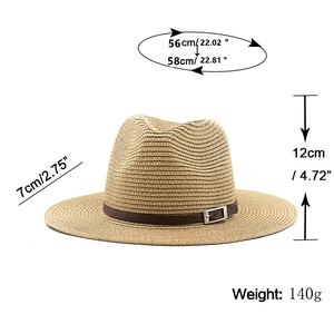 Cappello fedora in paglia kaki con cinturino in pelle e misure 56-58cm per donna