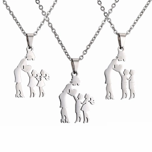 Stainless Steel Mother Child Pendant Necklace Heart Family Silhouette Jewelry Gift For Women