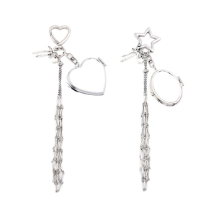 Silver Y2K heart and star tassel charms with mesh chains and mini photo frame pendants