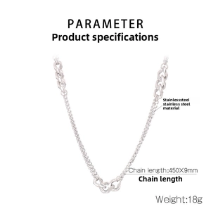 Polished stainless steel Cuban chain necklace, 450mm length and 9mm width detail view