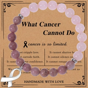 Bracelet En Perles De Cristal Naturel Avec Pendentif Ruban En Alliage Pour Le Soutien Contre Le Cancer Bijoux Faits Main