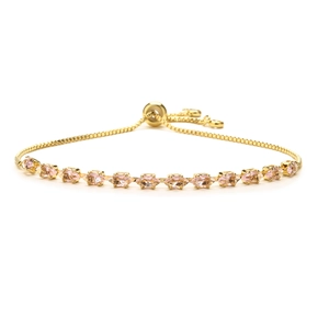 Elegant gold-plated rainbow bolo bracelet with pink marquise-cut zircon stones