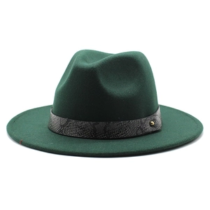 Dark green wool fedora hat with snakeskin band and gold stud accent for men and women