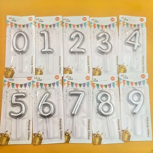 Silver galaxy gradient birthday number candles 0-9 set in individual blister packaging