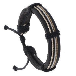 Men Multi Layer Woven Bracelet Cowhide And Wax Cord Retro Ethnic Style Adjustable Drawstring Wristband