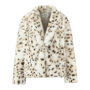 Manteau En Fausse Fourrure Imprimé Léopard Femme Manches Longues Revers Moelleux Hiver Mode