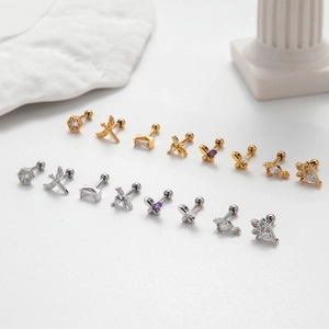 Stainless steel butterfly and geometric zircon stud earrings in gold and silver finishes