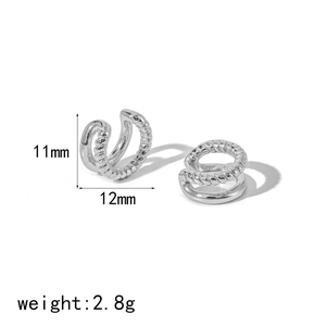 Silver stainless steel C-shaped twisted rope earrings with 11mm height and 12mm width