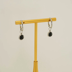 Boucles d'oreilles minimalistes en acier inoxydable avec pierres naturelles noires rondes