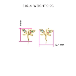 Detailed dragonfly earring dimensions with gemstone wings and 18K gold plating