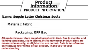 Detailed specifications of fabric sequin letter Christmas stocking with OPP packaging