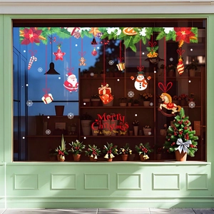 Christmas Window Clings Static Stickers Santa Claus Snowman Cartoon PVC Double Sided Holiday Glass Door Home Decoration