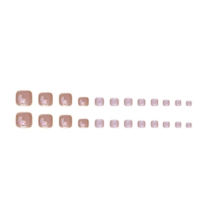 Light purple cat-eye press-on toenails with gold butterfly and floral patterns, 24 pieces